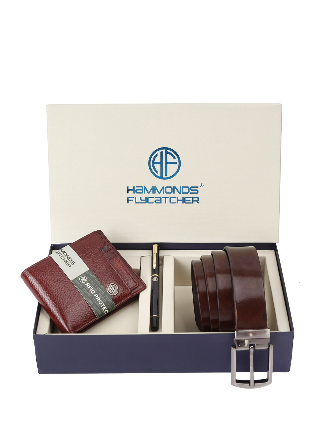

HAMMONDS FLYCATCHER Men Leather Wallet With Belt & Ball Pen, Brown