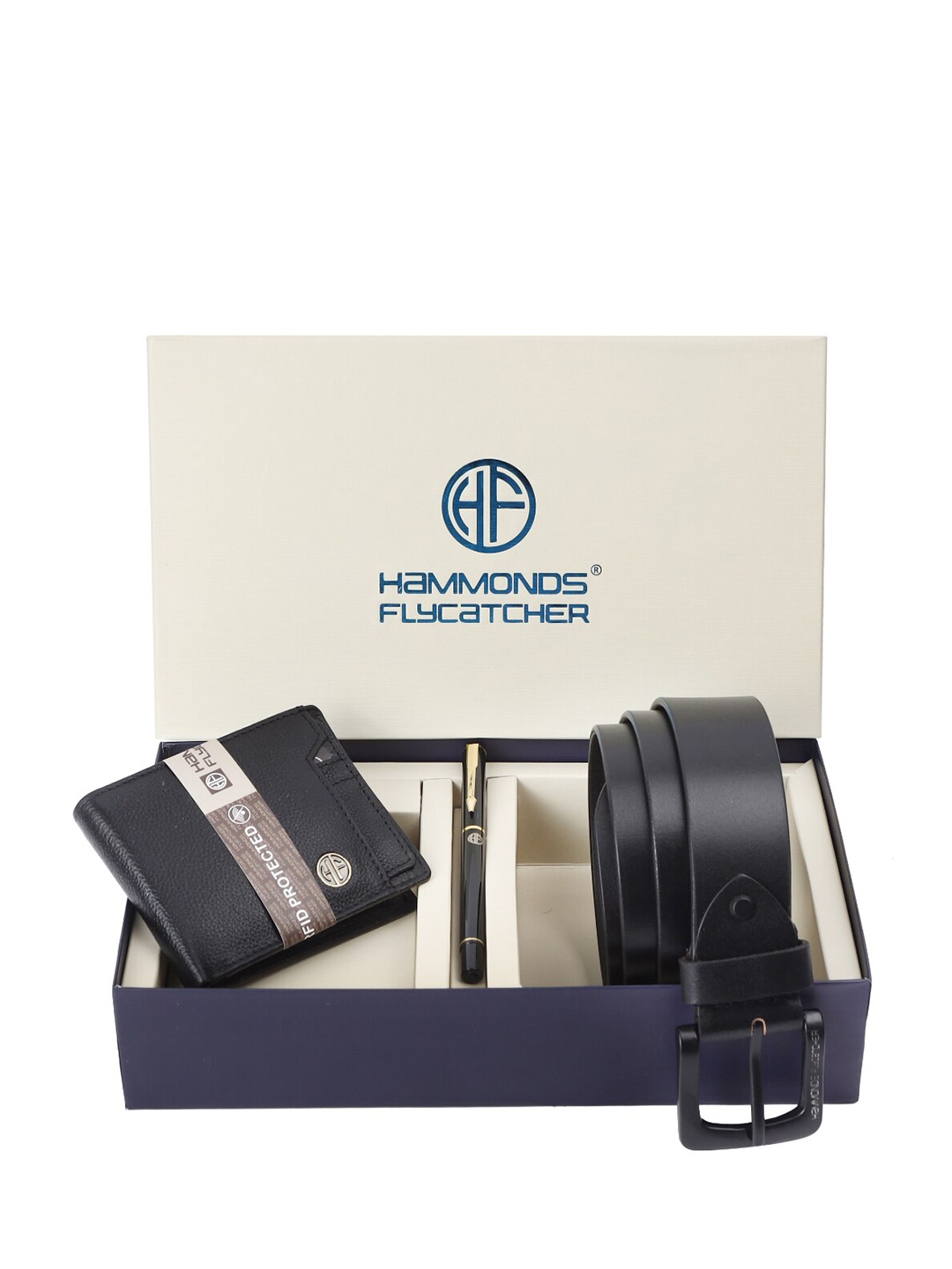 

HAMMONDS FLYCATCHER Men Leather Wallet and Belt Set with Ball Pen Set, Black