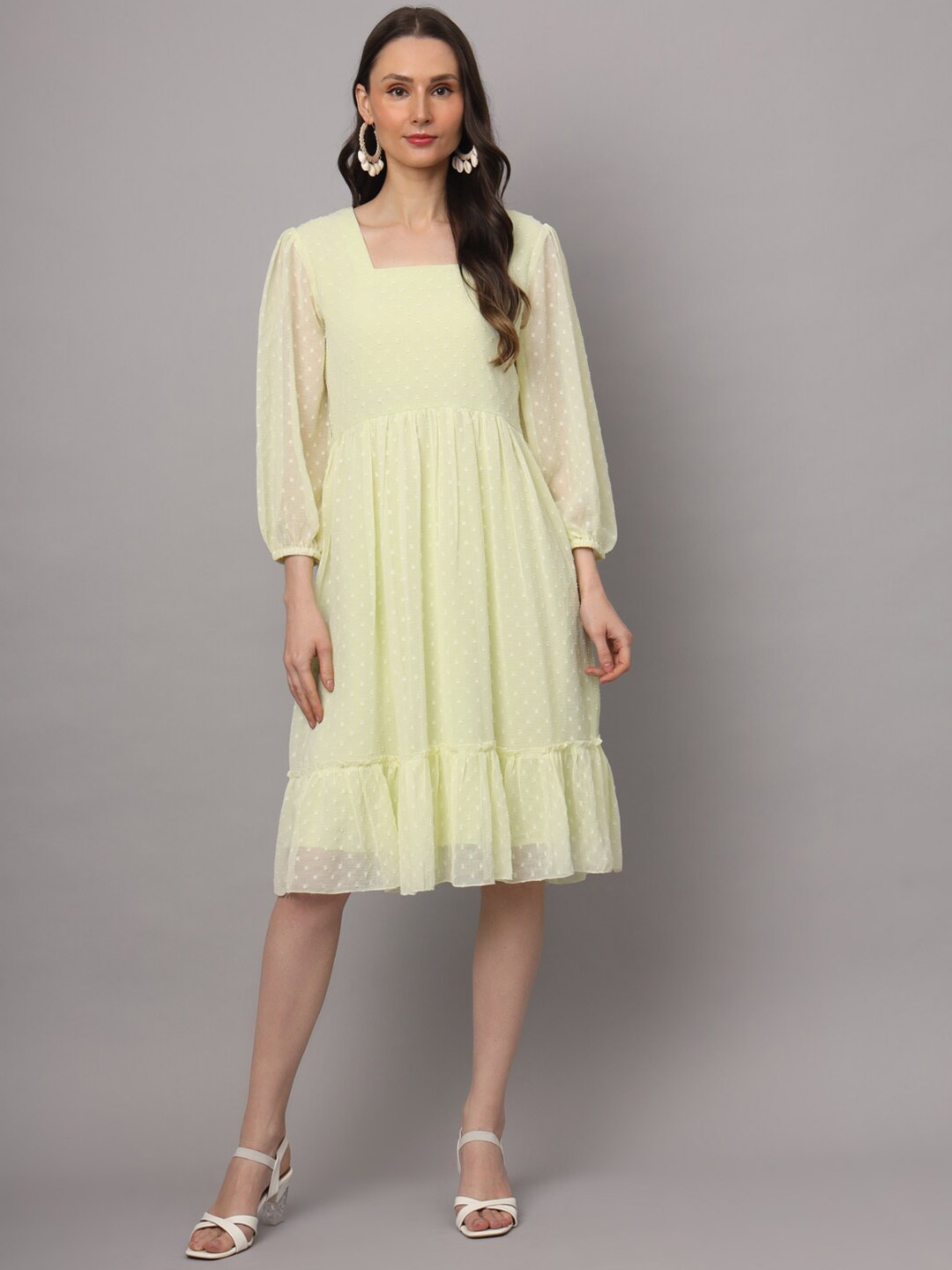 

Prettify Self Design Fit & Flare Dress, Yellow