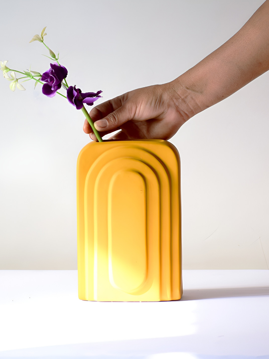 

Morcee Yellow Textured Ceramic Contour Rectangular Vase