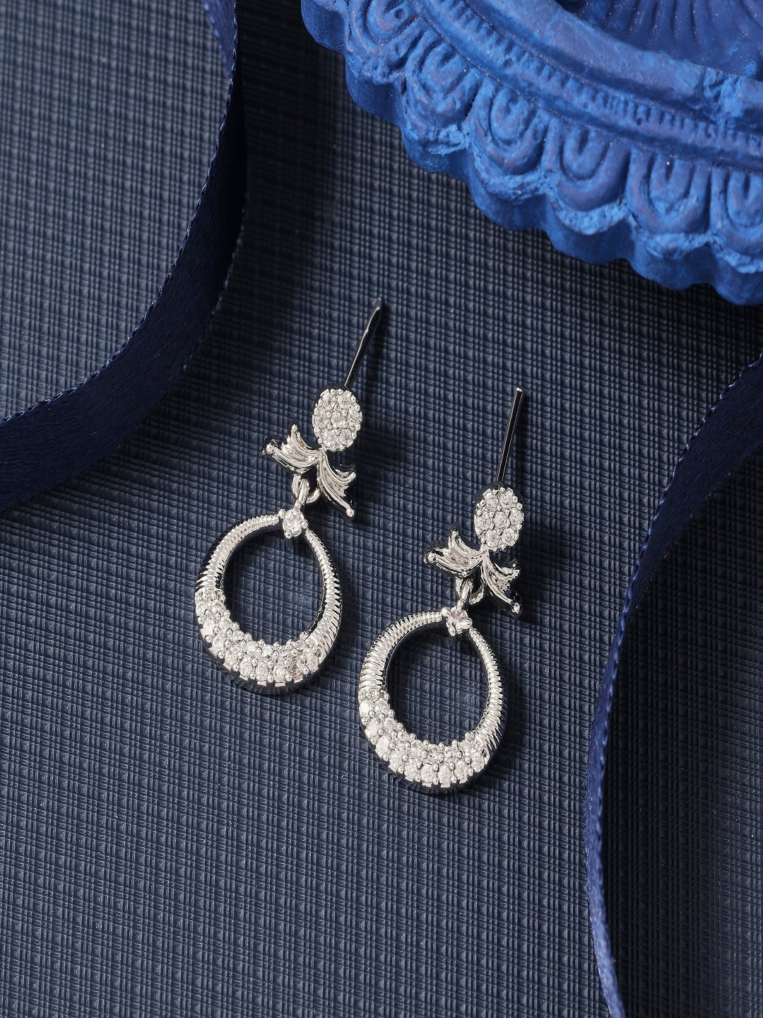 

SATJEWEL Rhodium-Plated Contemporary Cubic Zirconia Drop Earrings, Silver