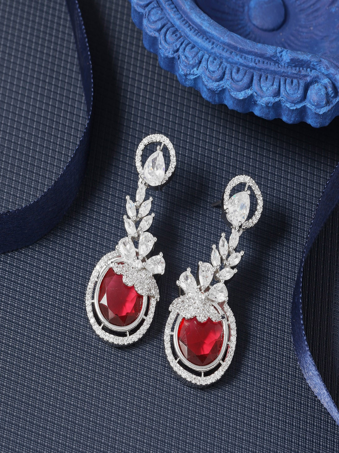 

SATJEWEL Rhodium-Plated Contemporary Cubic Zirconia Drop Earrings, Silver