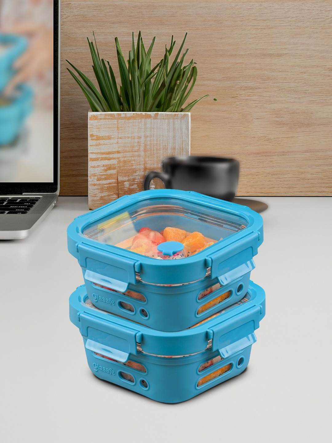 

GLASAFE Blue 2Pcs Glass Dishwasher And Microwave Safe Lunch Boxes