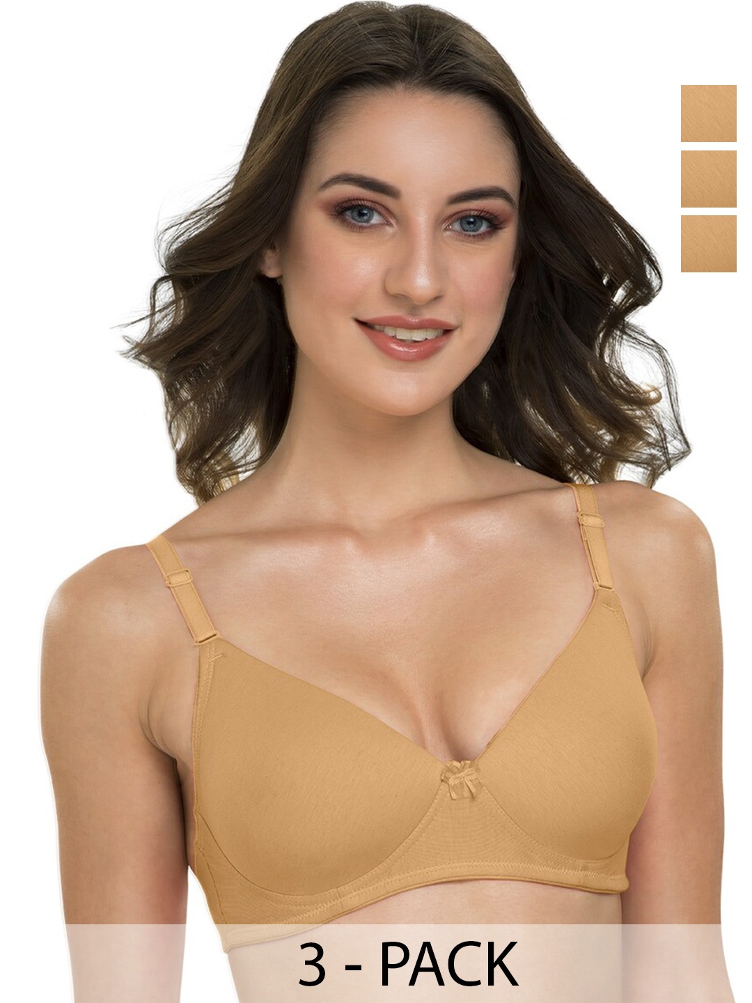 

Tweens Pack Of 3 Full Coverage Lightly Padded Multiway Straps T-shirt Bra- All Day Comfort, Beige