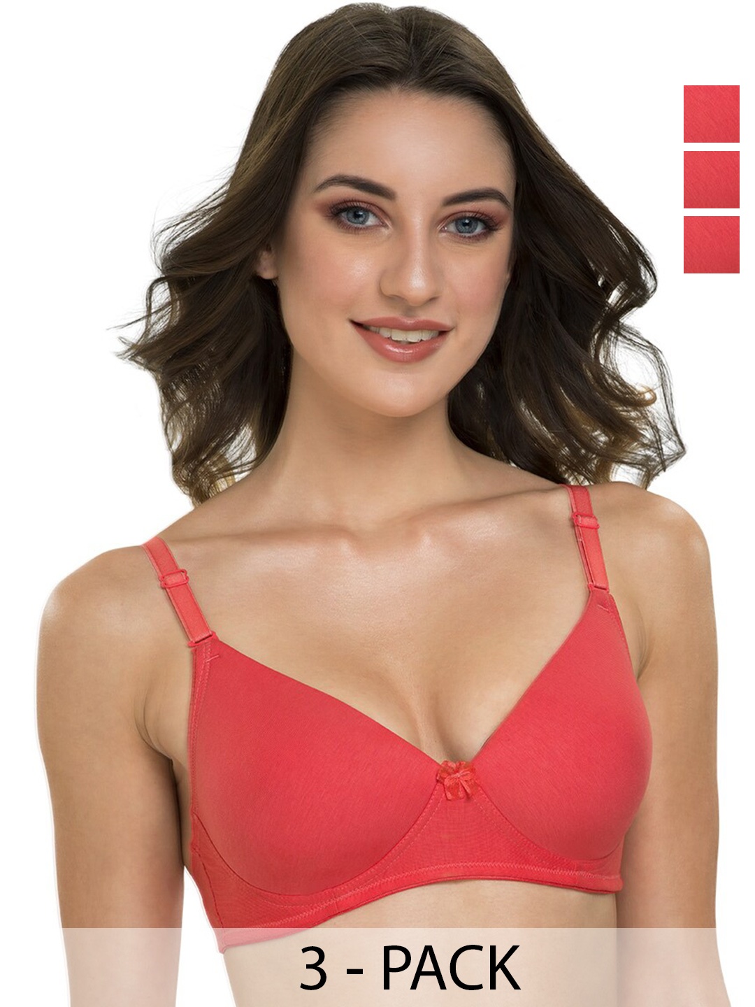 

Tweens Pack Of 3 Full Coverage All Day Comfort Lightly Padded Cotton T-Shirt Bra, Coral