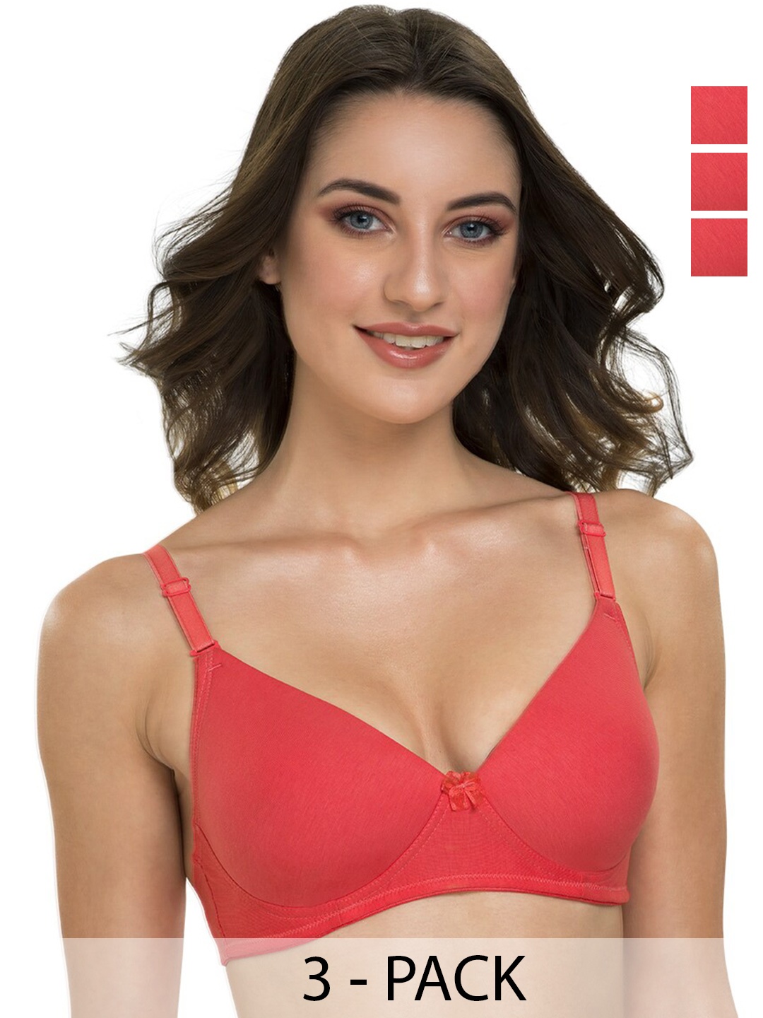 

Tweens Pack Of 3 Full Coverage Lightly Padded Multiway Straps T-shirt Bra- All Day Comfort, Coral