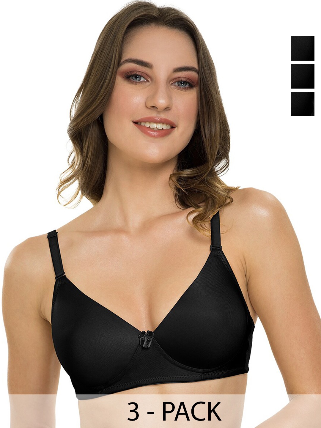 

Tweens Pack Of 3 Full Coverage All Day Comfort Lightly Padded Cotton T-Shirt Bra, Black