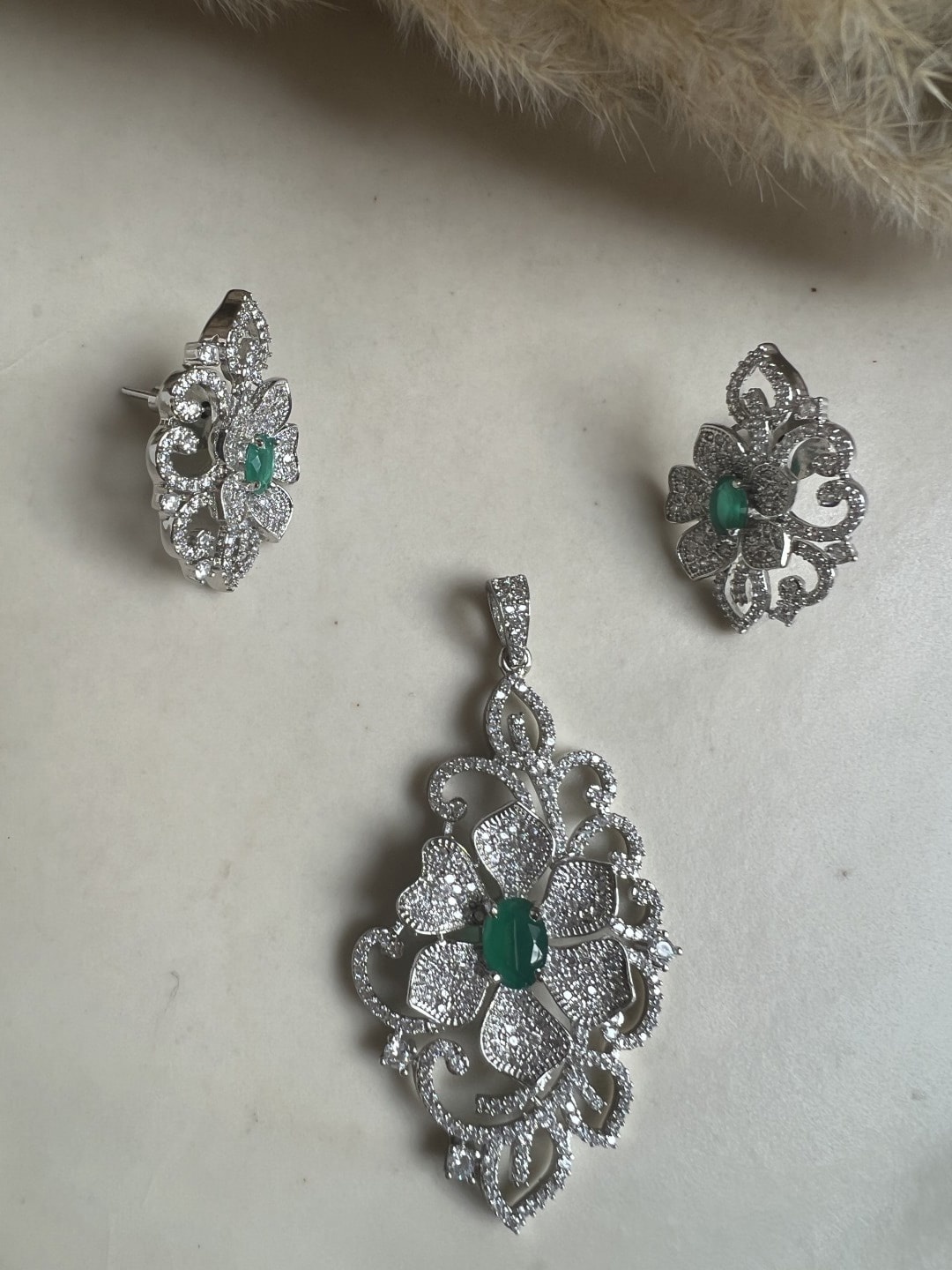 

XAGO Silver-Plated AD-Studded Pendant With Earrings