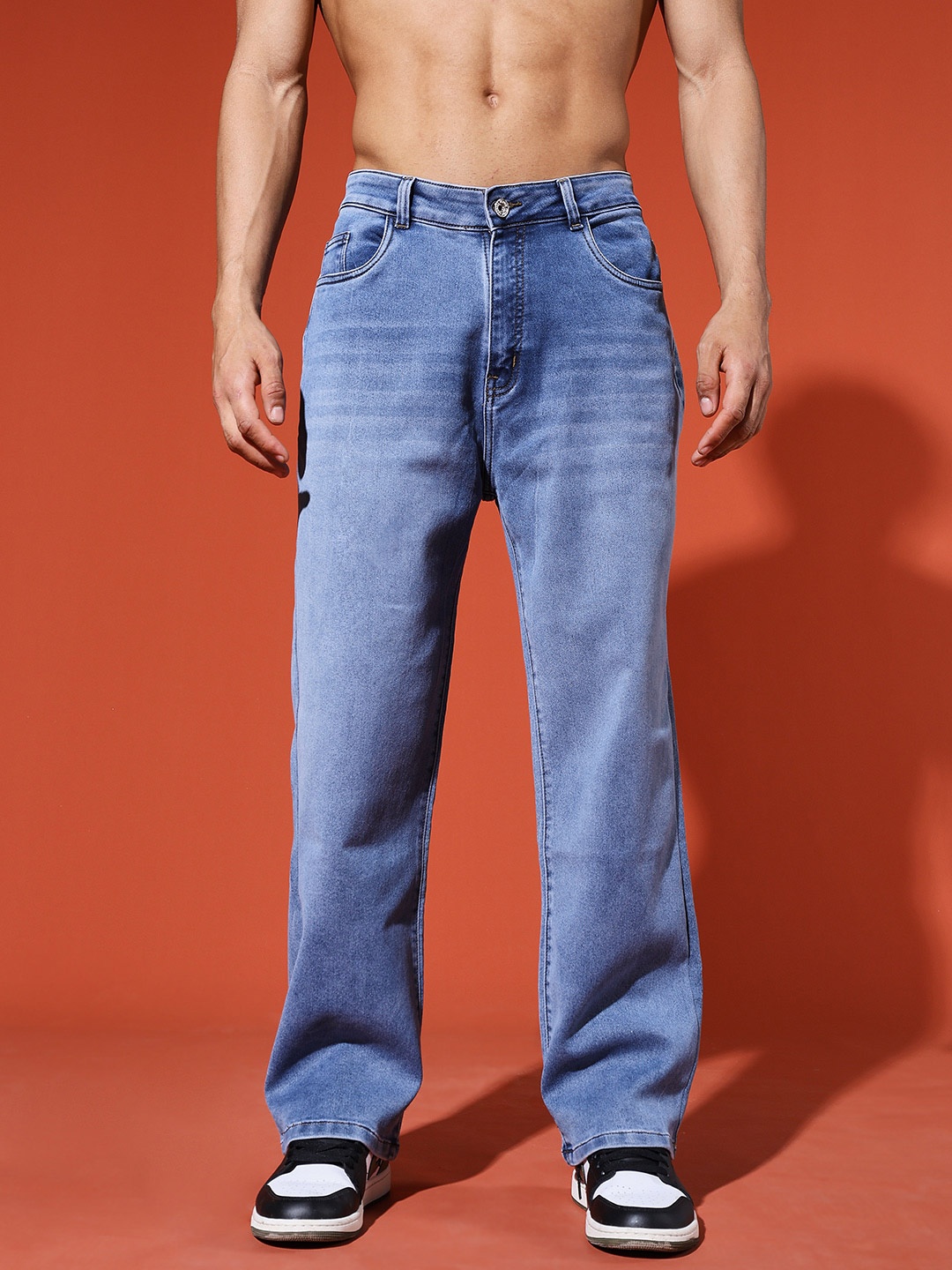 

PBY Men Slim Fit Low-Rise Clean Look Heavy Fade Cotton Jeans, Blue