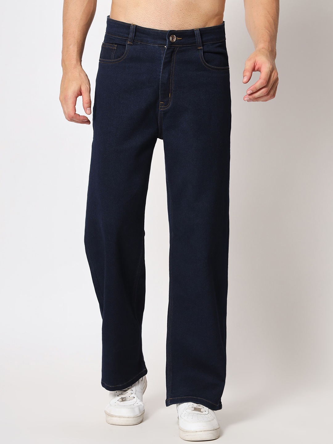 

PBY Men Baggy Fit Low-Rise Stretchable Cotton Jeans, Blue