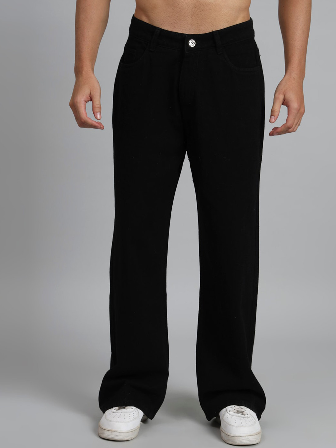 

PBY Men Clean Look Straight Fit High-Rise Coated Cotton Jeans, Black