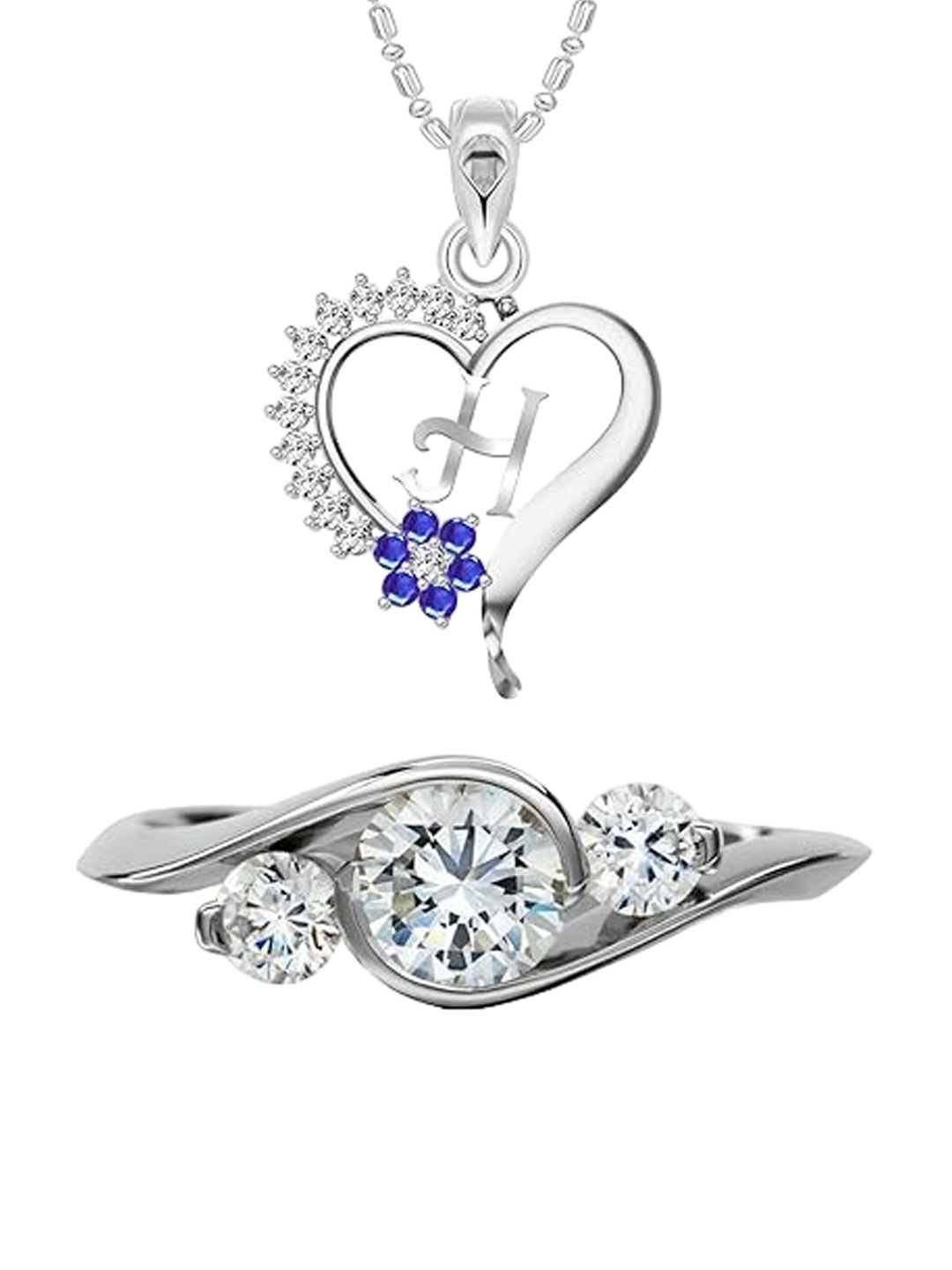 

Vighnaharta Rhodium-Plated Cubic Zirconia Studded Jewellery Set, Silver