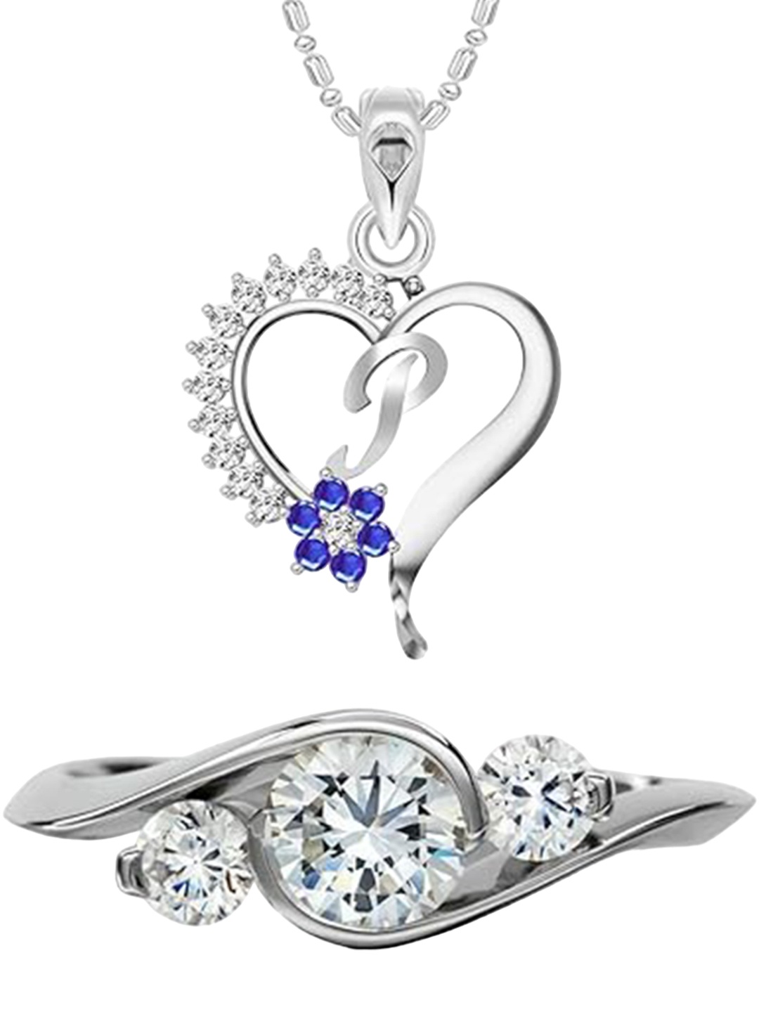 

Vighnaharta Rhodium-Plated Cubic Zirconia Jewellery Set, Silver