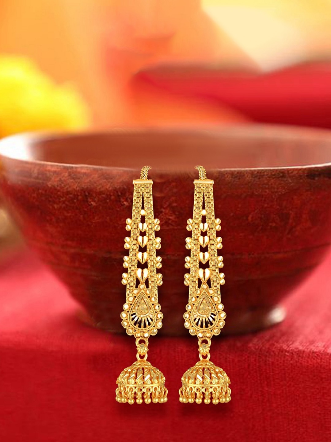 

Vighnaharta Gold-Plated Contemporary Jhumkas with Chain