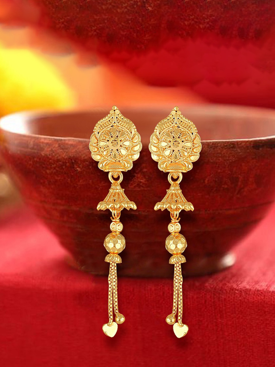 

Vighnaharta Gold-Plated Contemporary Drop Earrings
