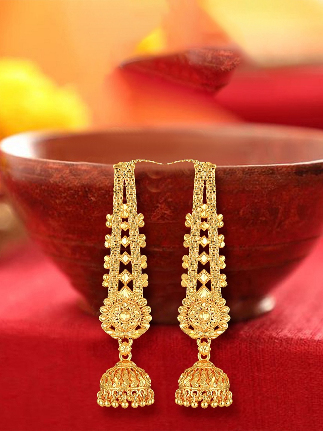 

Vighnaharta Gold-Plated Contemporary Drop Earrings