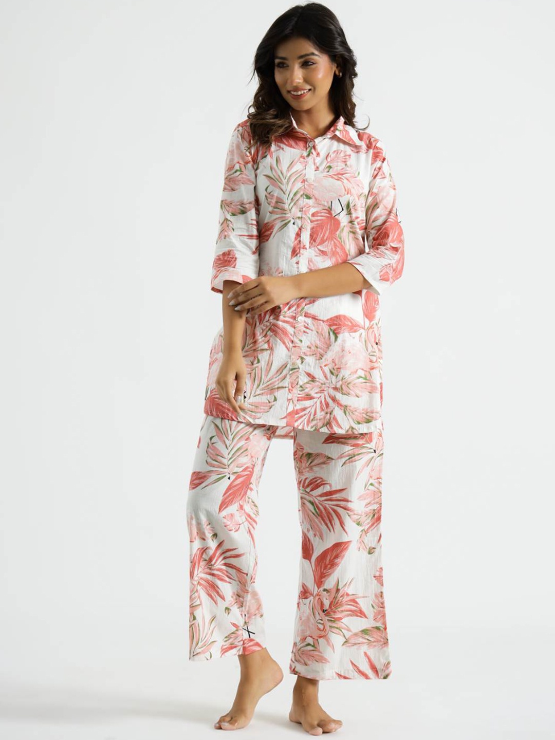 

FLAVIA CREATION Floral Printed Pure Cotton Night Suit, Pink