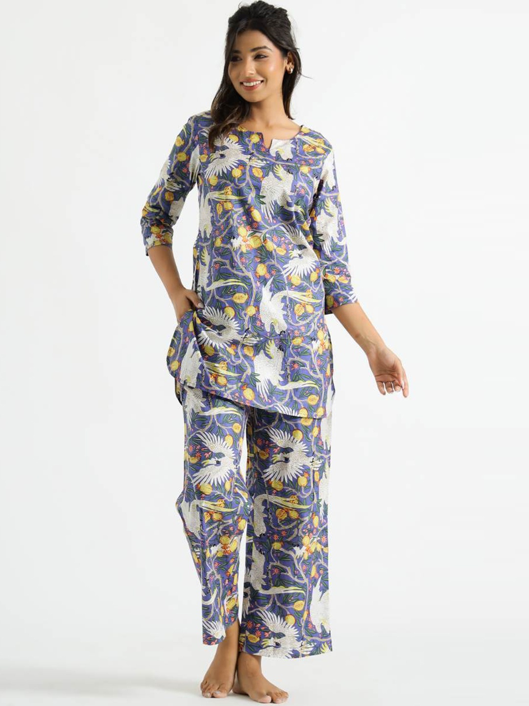 

FLAVIA CREATION Conversational Printed Pure Cotton Night Suit, Blue