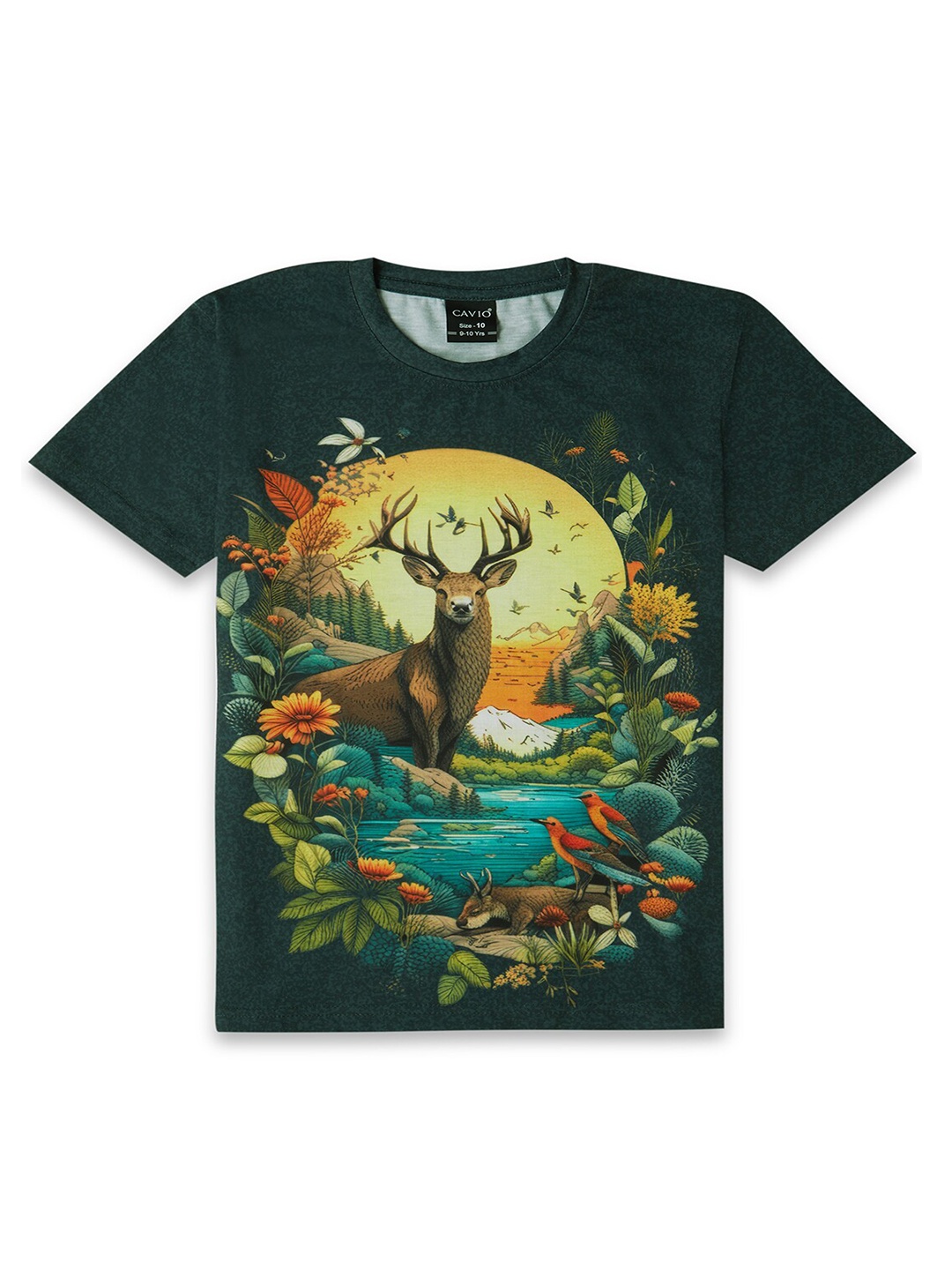 

CAVIO Boys Printed Pure Cotton T-shirt, Green