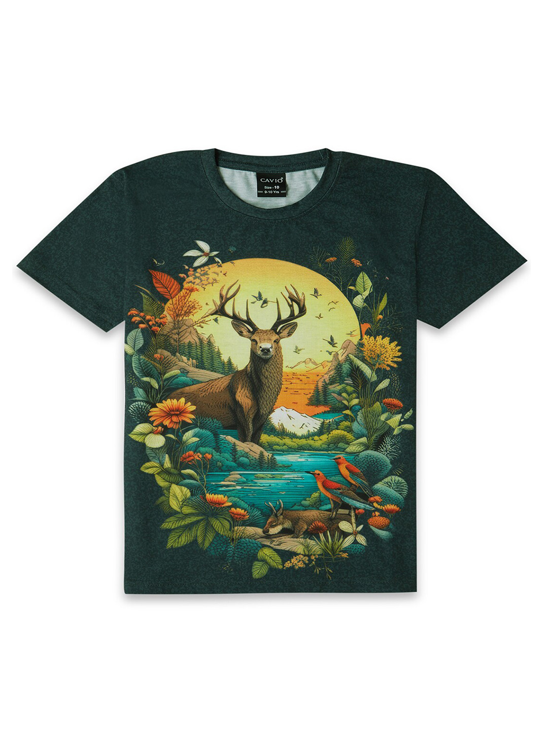 

CAVIO Boys Printed Pure Cotton T-shirt, Green