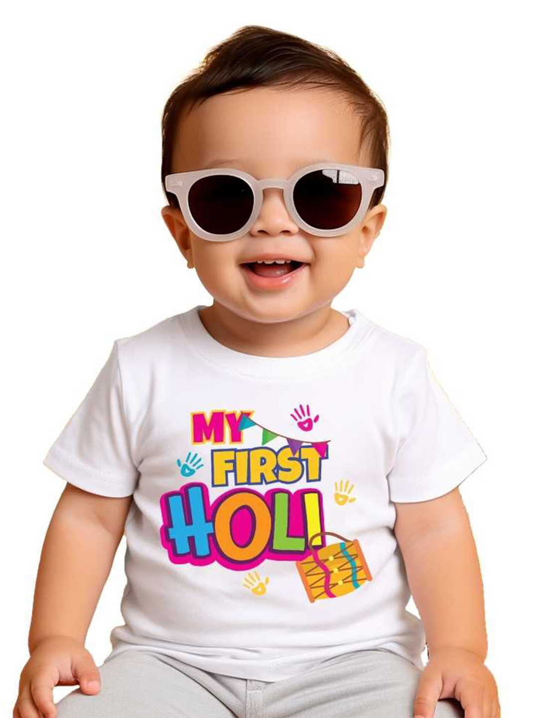 

KNITROOT Kids Holi Printed Regular Fit T-shirt, White