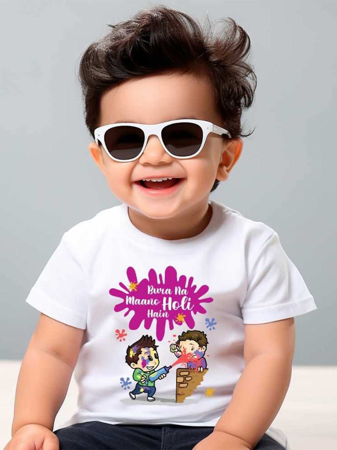 

KNITROOT Kids Holi Printed Regular Fit T-shirt, White