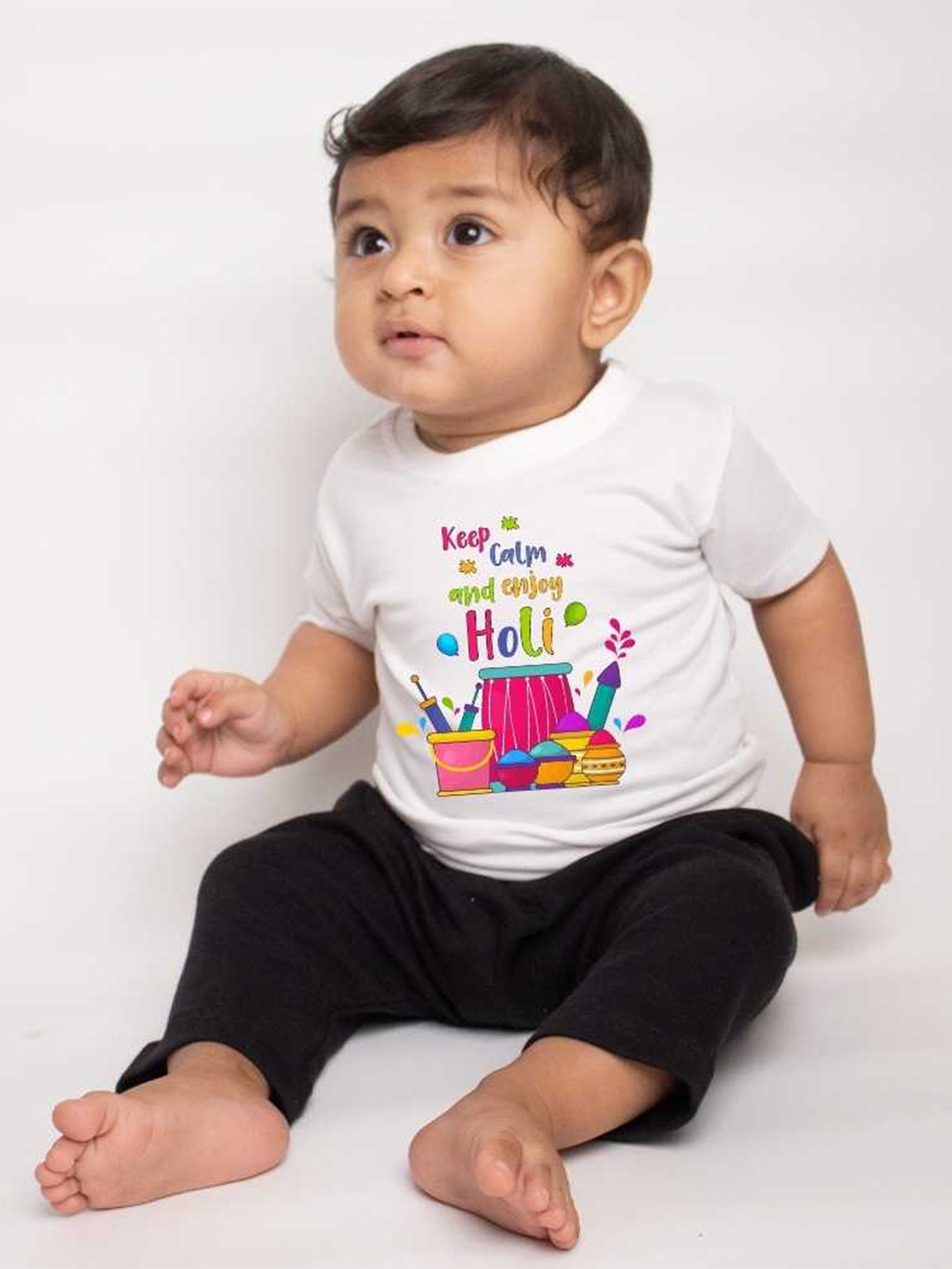 

KNITROOT Kids Holi Printed Regular Fit T-shirt, White