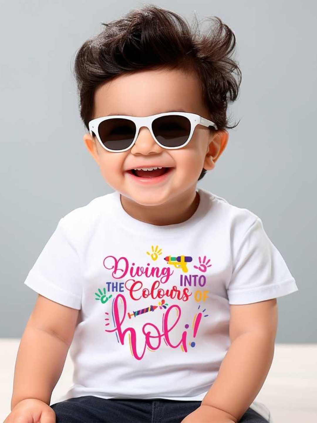 

KNITROOT Kids Holi Printed Regular Fit T-shirt, White