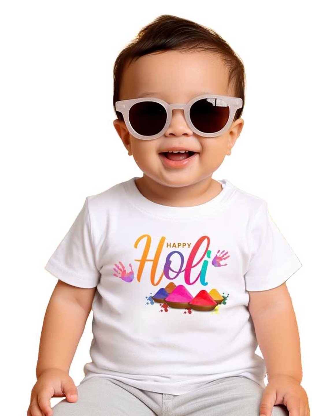KNITROOT Kids Holi Printed Regular Fit T-shirt, White