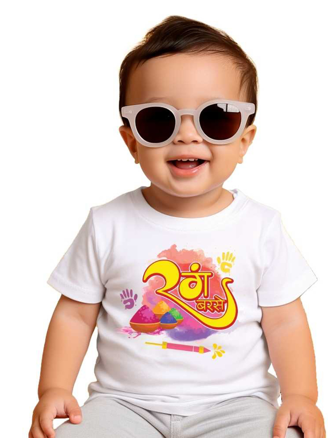 

KNITROOT Kids Holi Printed Regular Fit T-shirt, White