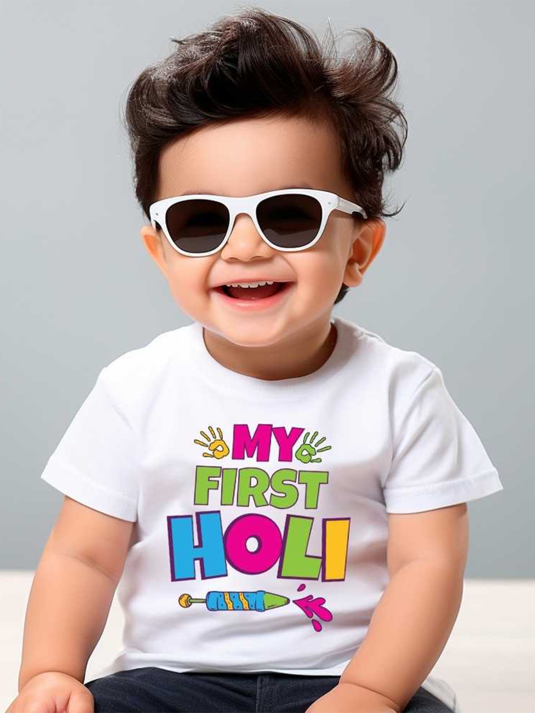 

KNITROOT Kids Holi Printed Regular Fit T-shirt, White