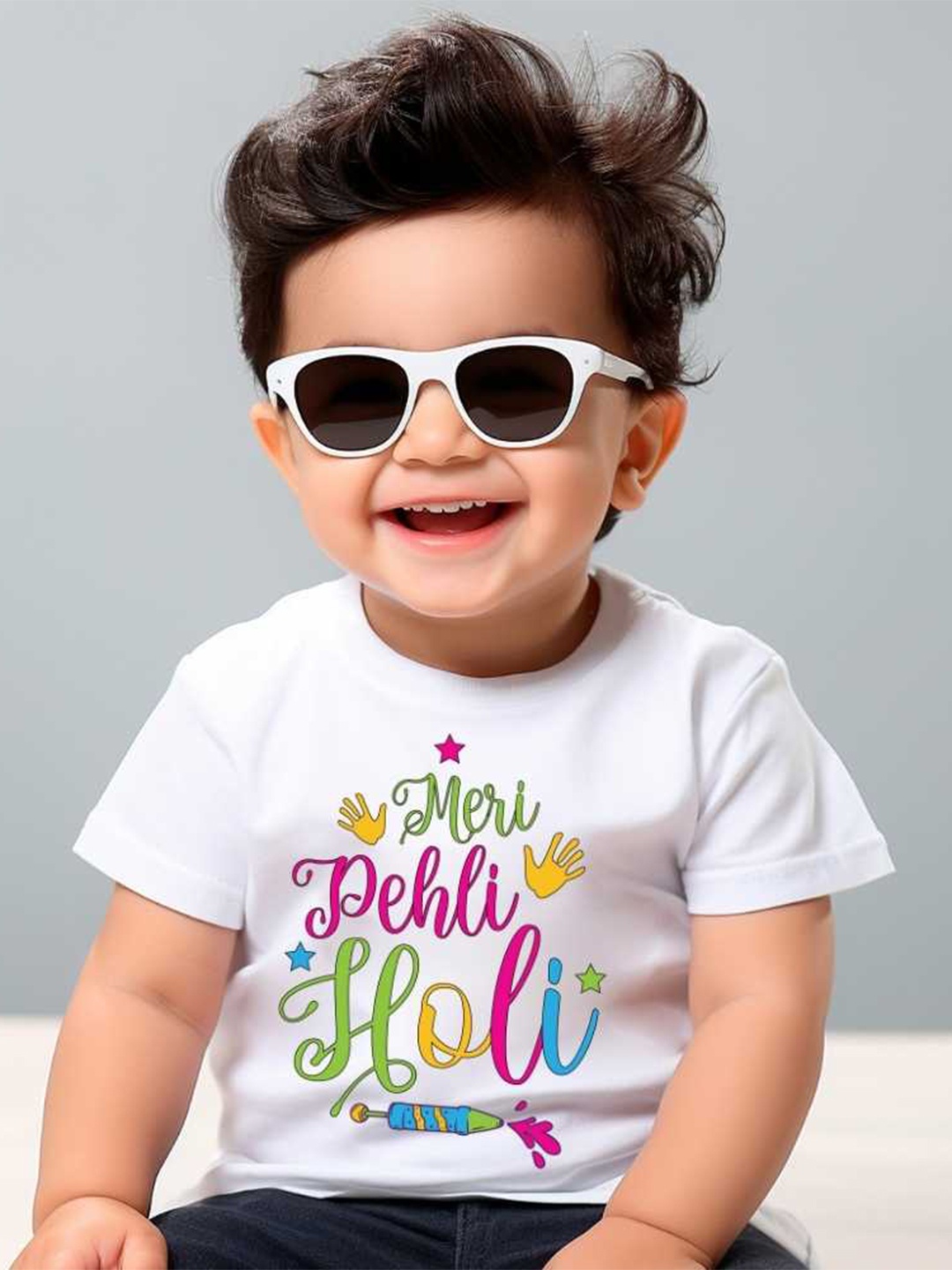 

KNITROOT Kids Holi Printed Regular Fit T-shirt, White