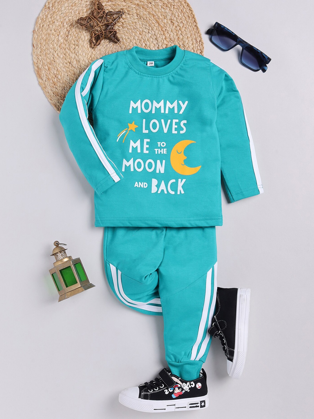 

carrydreams Infant Boys Printed Pure Cotton T-shirt with Joggers, Sea green