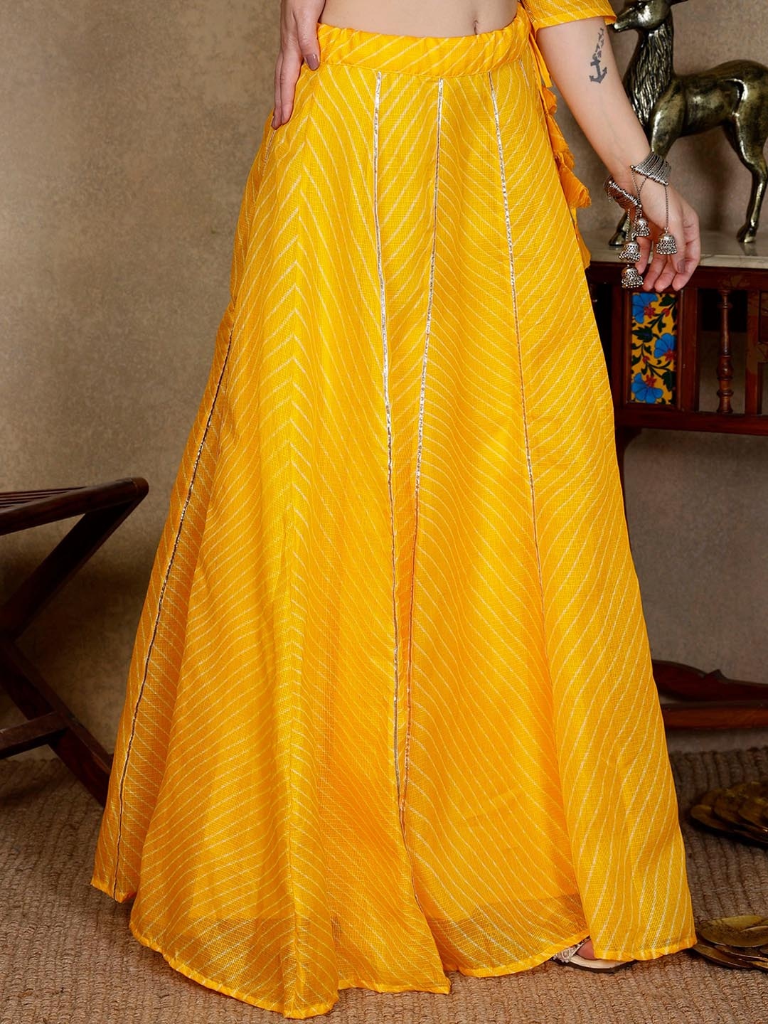 

NEUDIS Striped Flared Maxi A-Line Skirts, Yellow