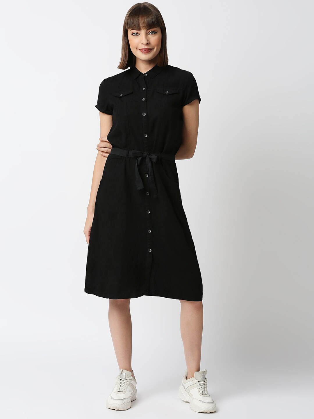 

Kraus Jeans Knee Length Shirt Dress, Black