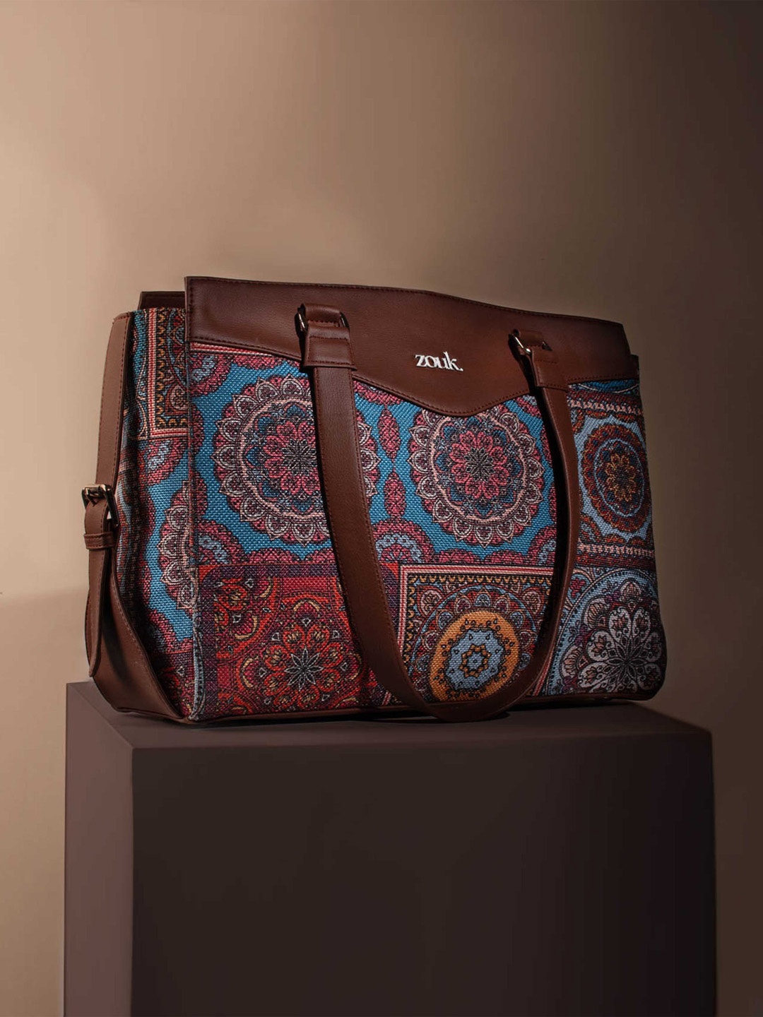 

ZOUK Mandala Ethnic Motifs Printed Shopper Handheld Bag, Tan