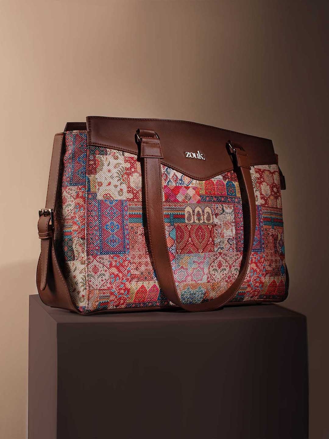 

ZOUK Kutch Gamthi Abstract Printed Structured Shoulder Bag, Brown