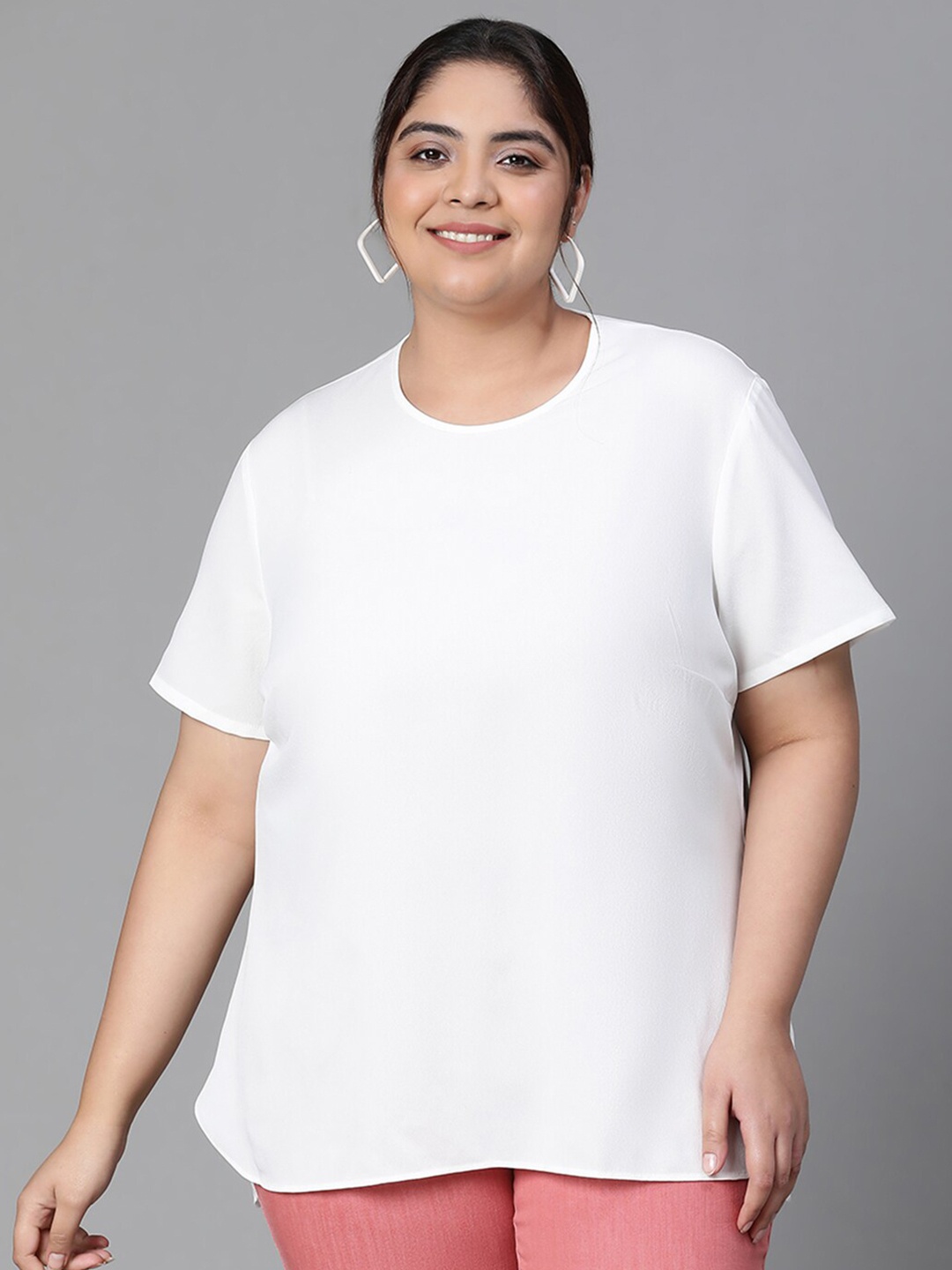 

Oxolloxo Plus Size Round Neck Casual Top, White