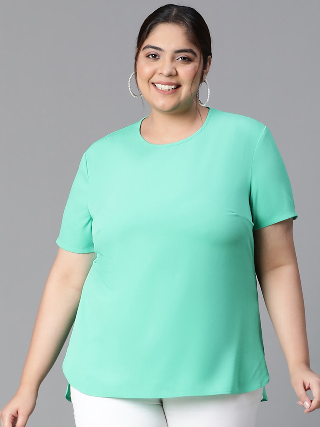 

Oxolloxo Plus Size Round Neck Short Sleeve Casual Top, Green