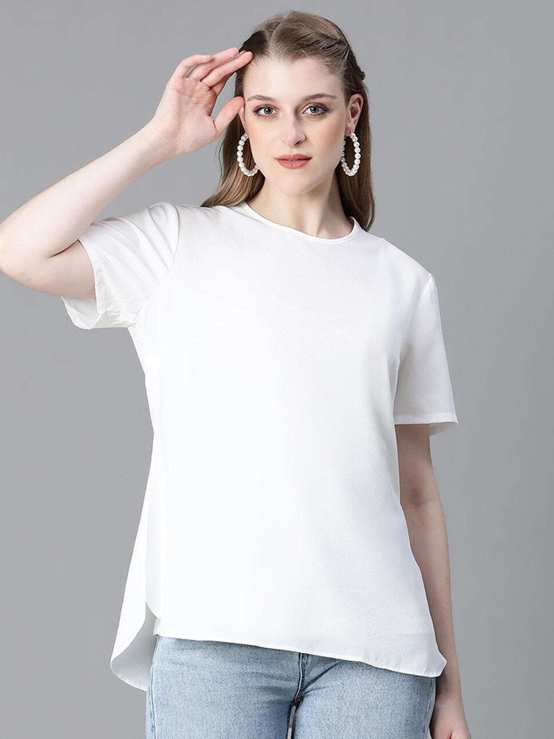 

Oxolloxo Round Neck Casual top, White