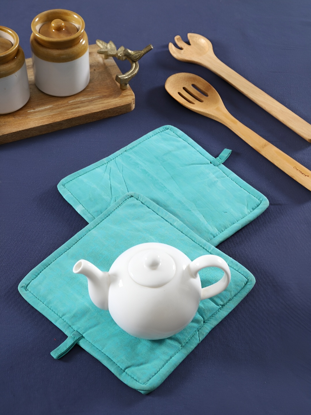 

Ratan Cart Blue 2 Pcs Cotton Square Coasters