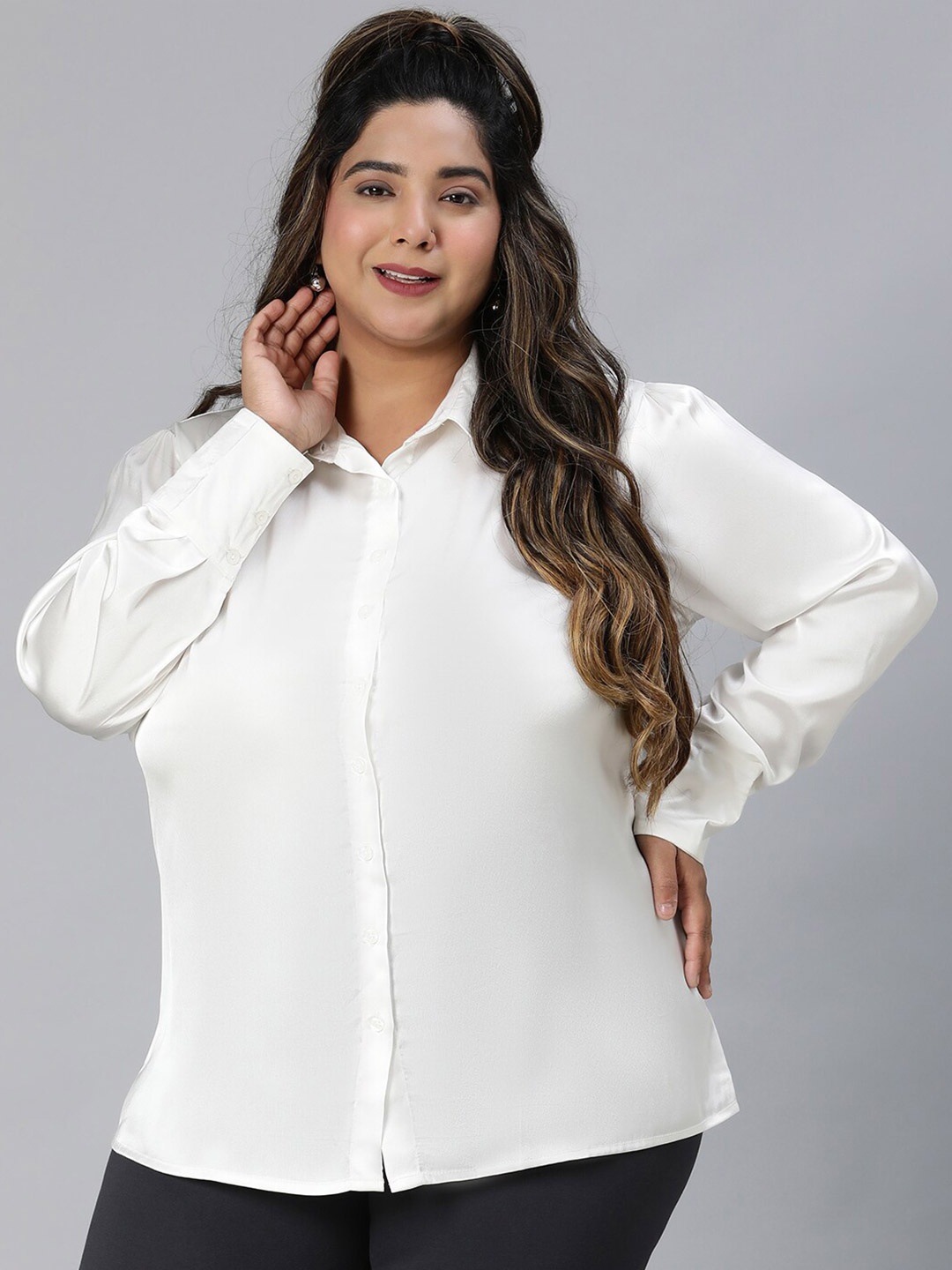 

Oxolloxo Plus Size Relaxed Spread Collar Casual Shirt, White