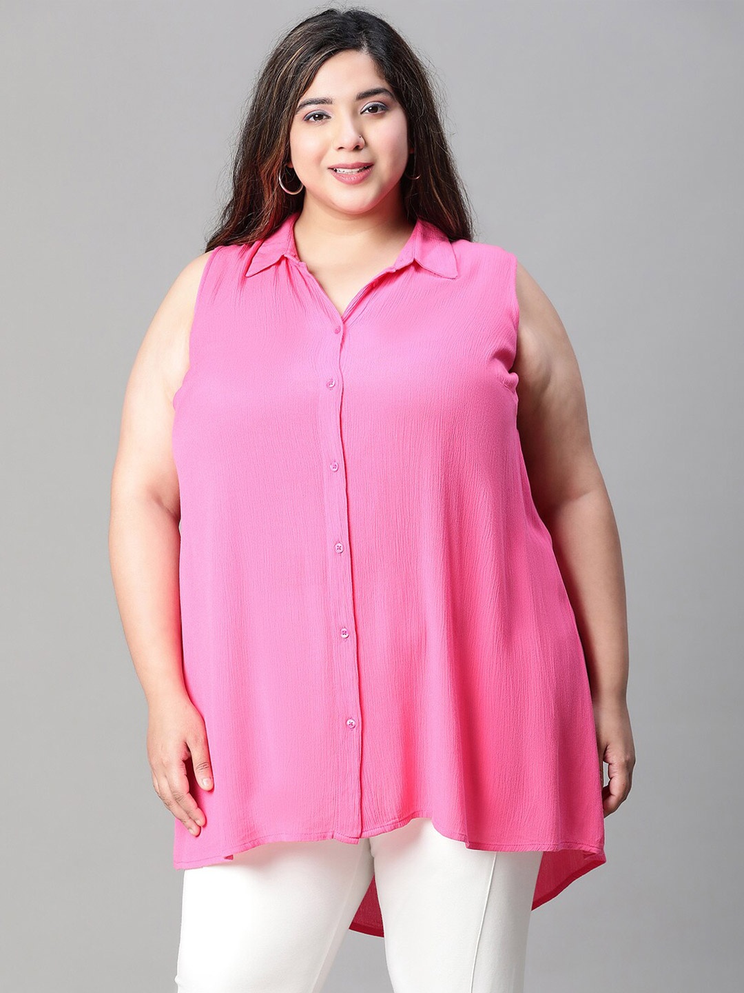 

Oxolloxo Plus Size Relaxed Sleeveless Casual Shirt, Pink