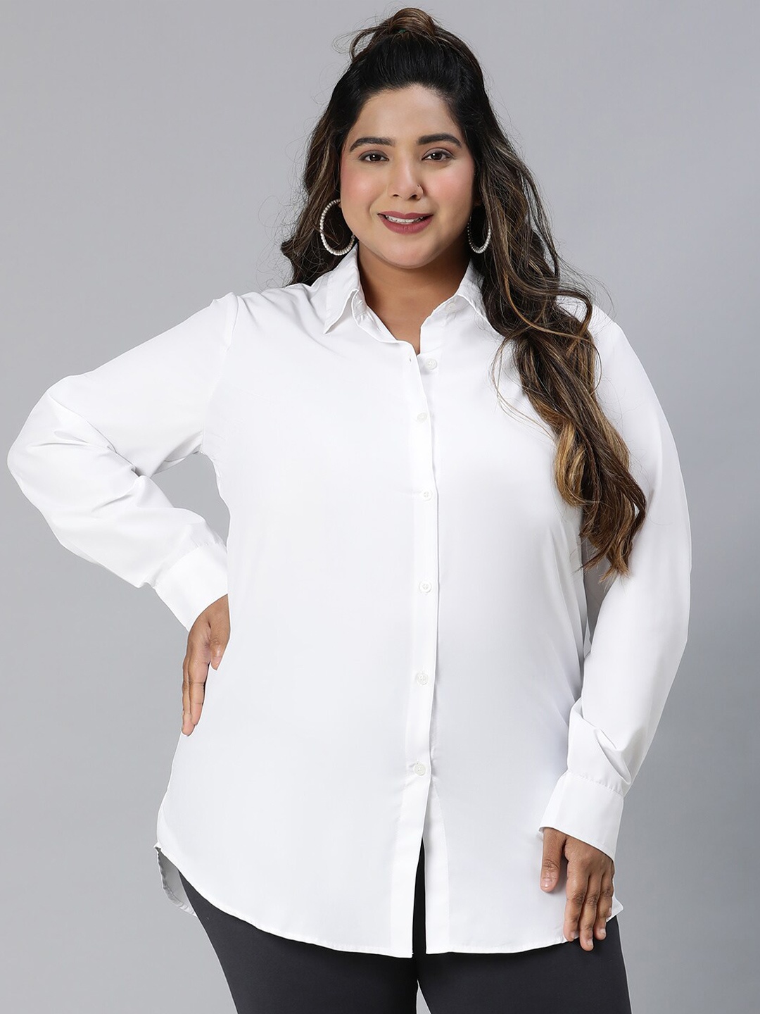 

Oxolloxo Plus Size Relaxed Cotton Boxy Casual Shirt, White