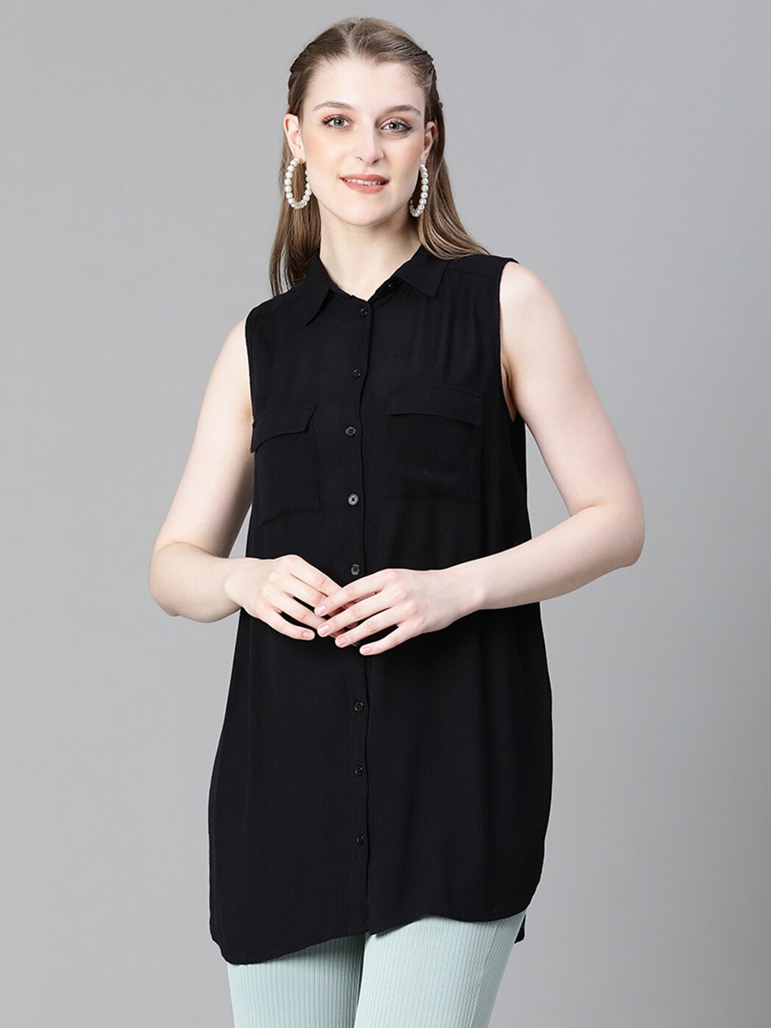 

Oxolloxo Classic Sleeveless Casual Shirt, Black