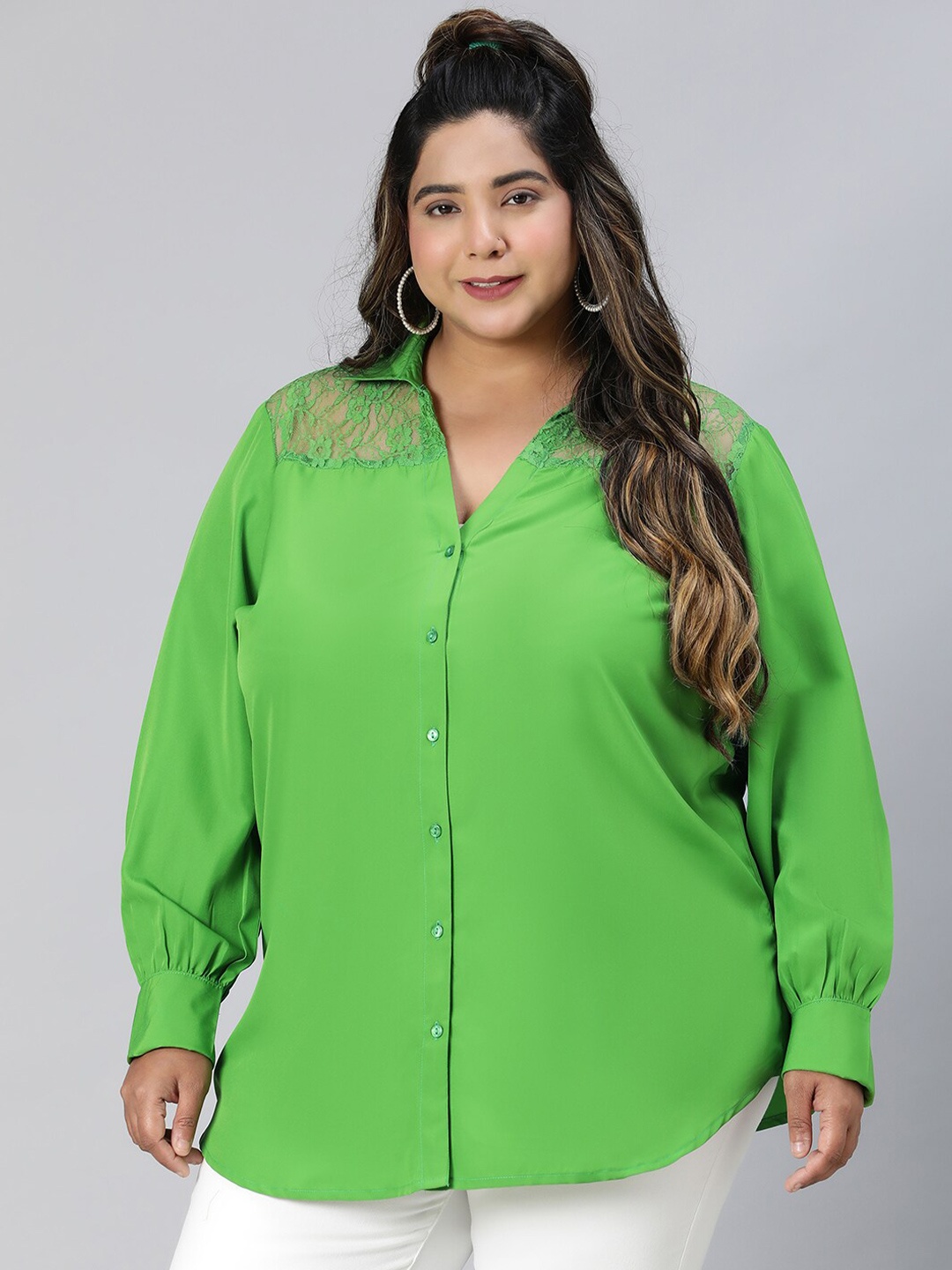 

Oxolloxo Plus Size Relaxed Spread Collar Cotton Casual Shirt, Green