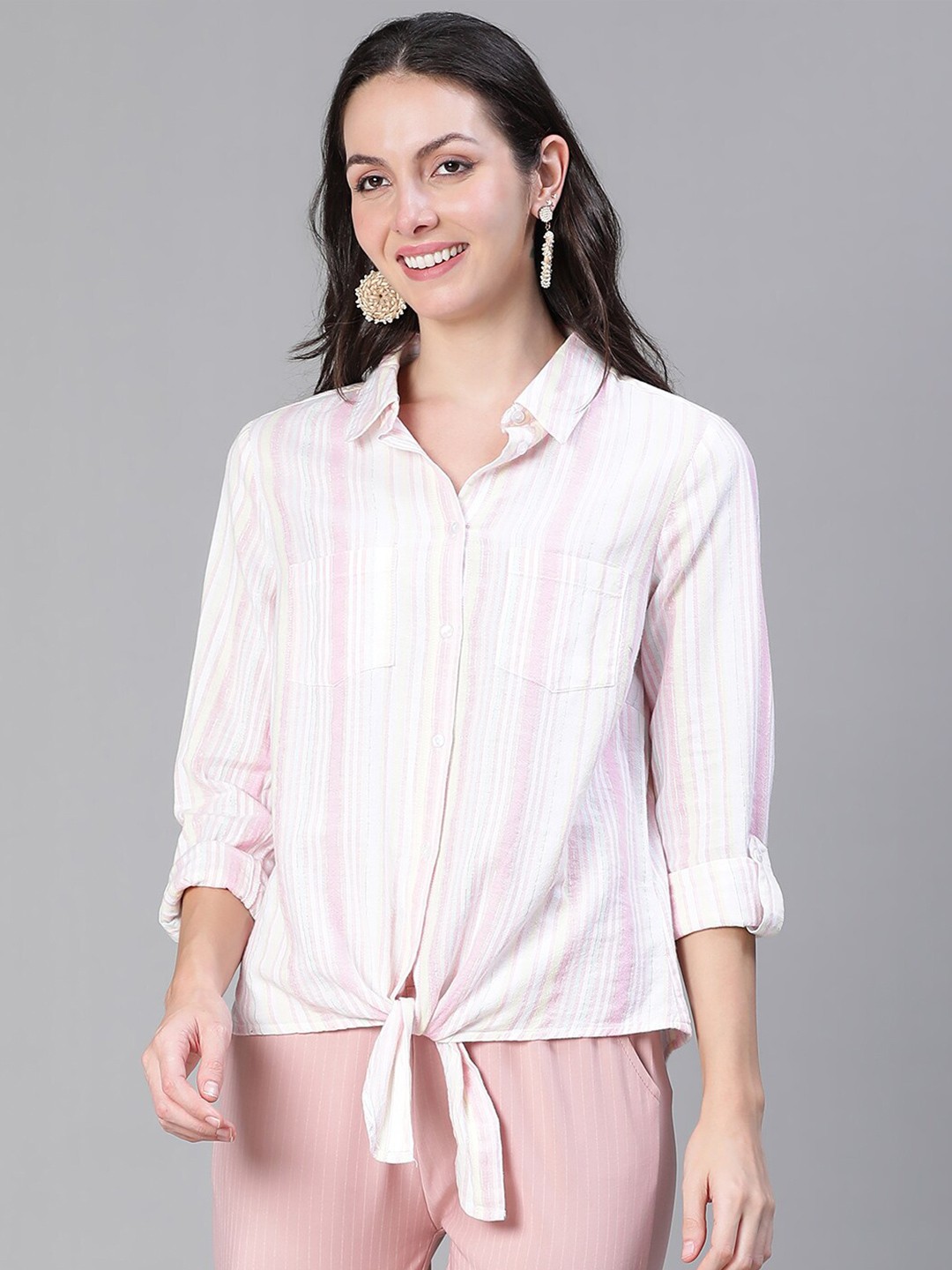 

Oxolloxo Relaxed Striped Cotton Casual Shirt, White