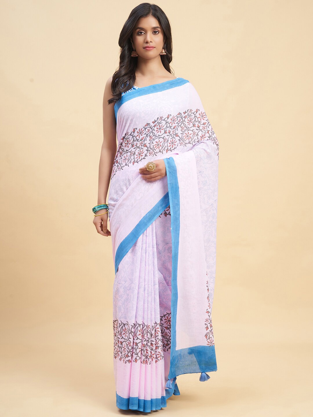 

SootiSyahi Floral Printed Pure Cotton Saree, Blue
