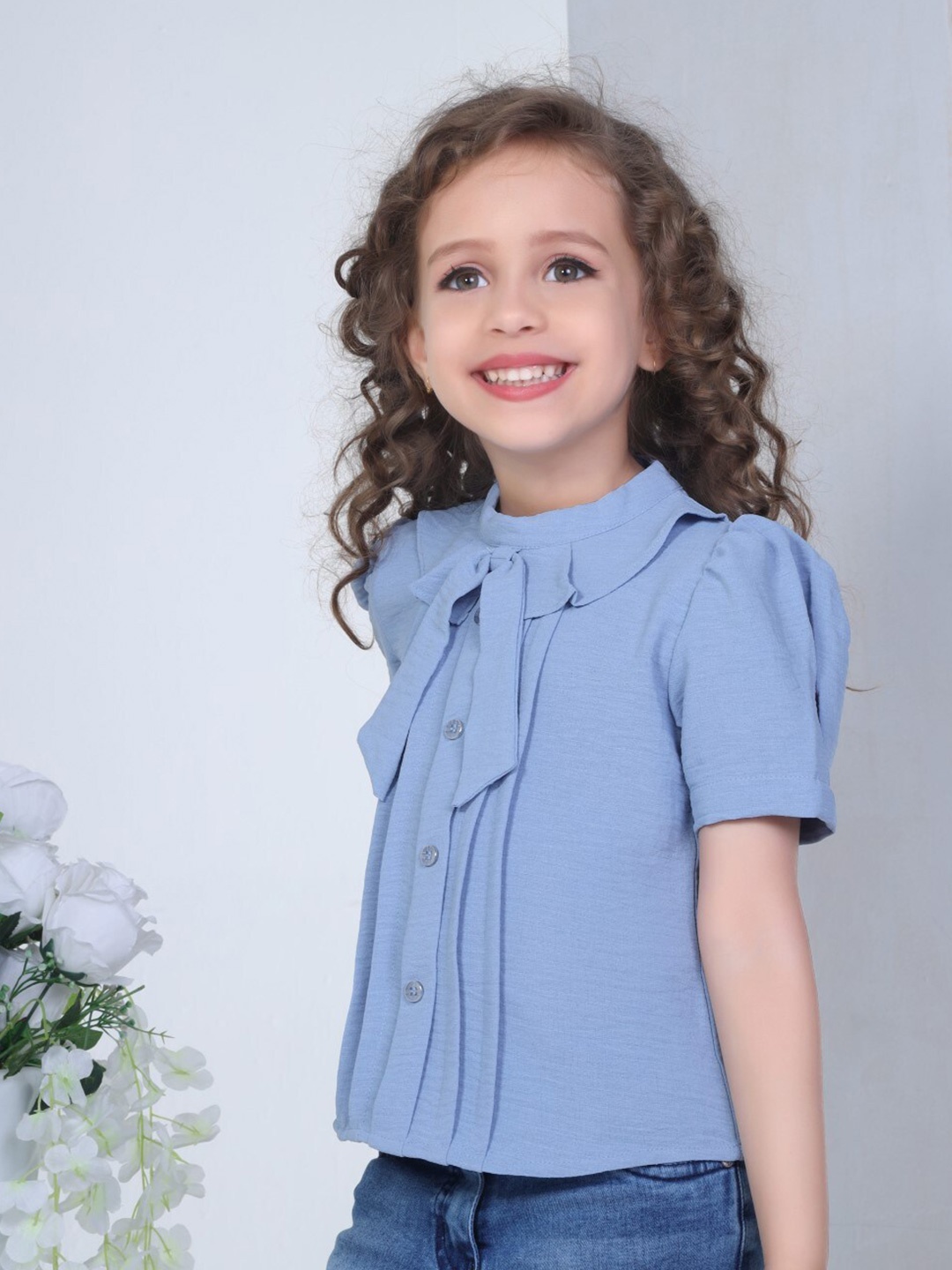 

Peppermint Girls Short Sleeves Shirt Style Top, Blue
