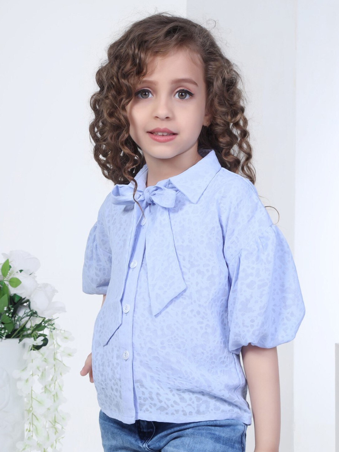 

Peppermint Girls Short Sleeve Tie-Up Neck Shirt Style Top, Blue